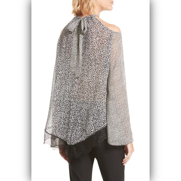 DEREK LAM 10 CROSBY Silk Lace Hem Cold Shoulder Halter Blouse Women's Sz 2 NWT - Picture 2 of 14